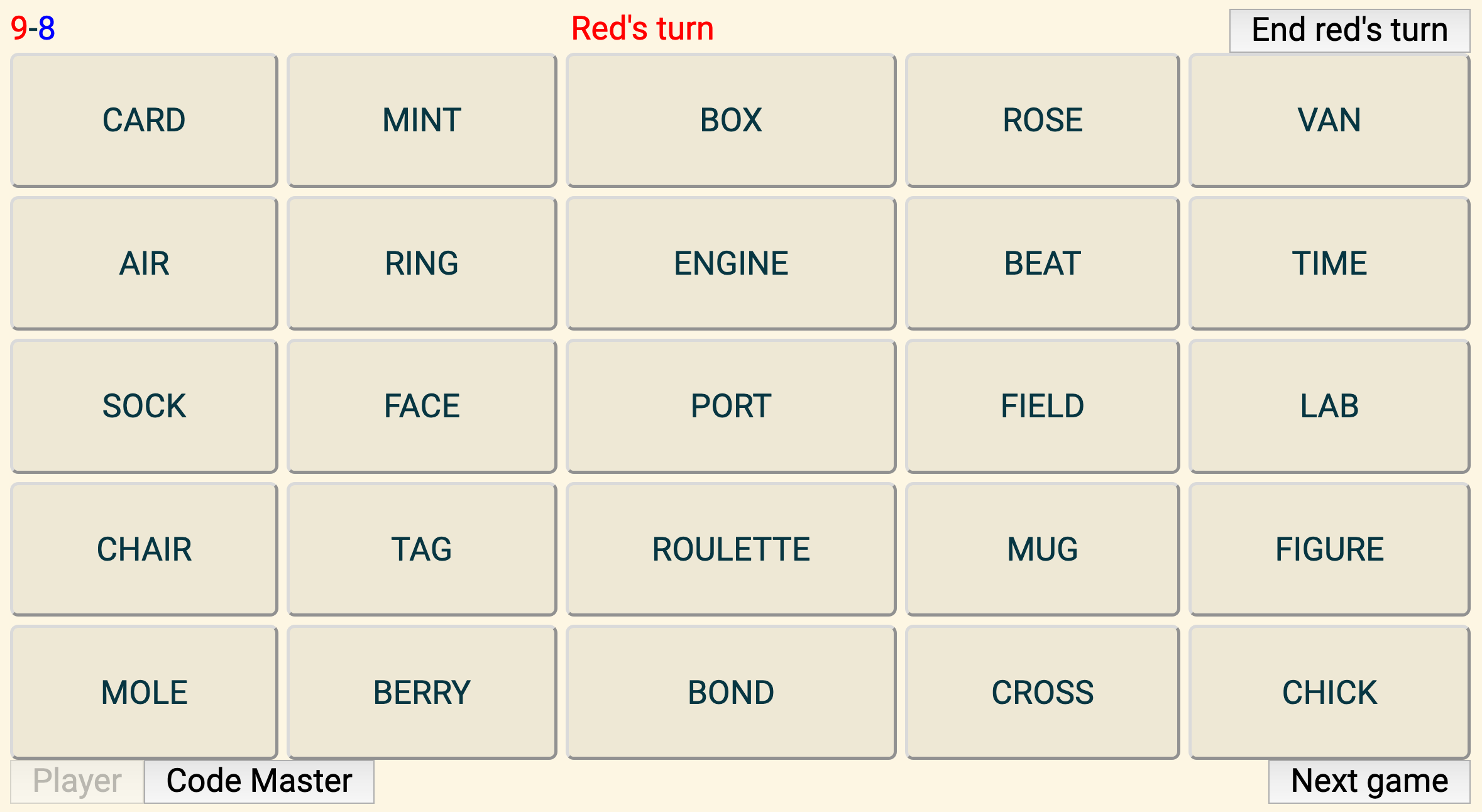 An image of a clode of the game Codenames.